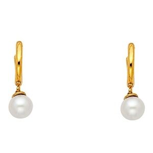 New Real 14k yellow gold Pearl Drop Earrings